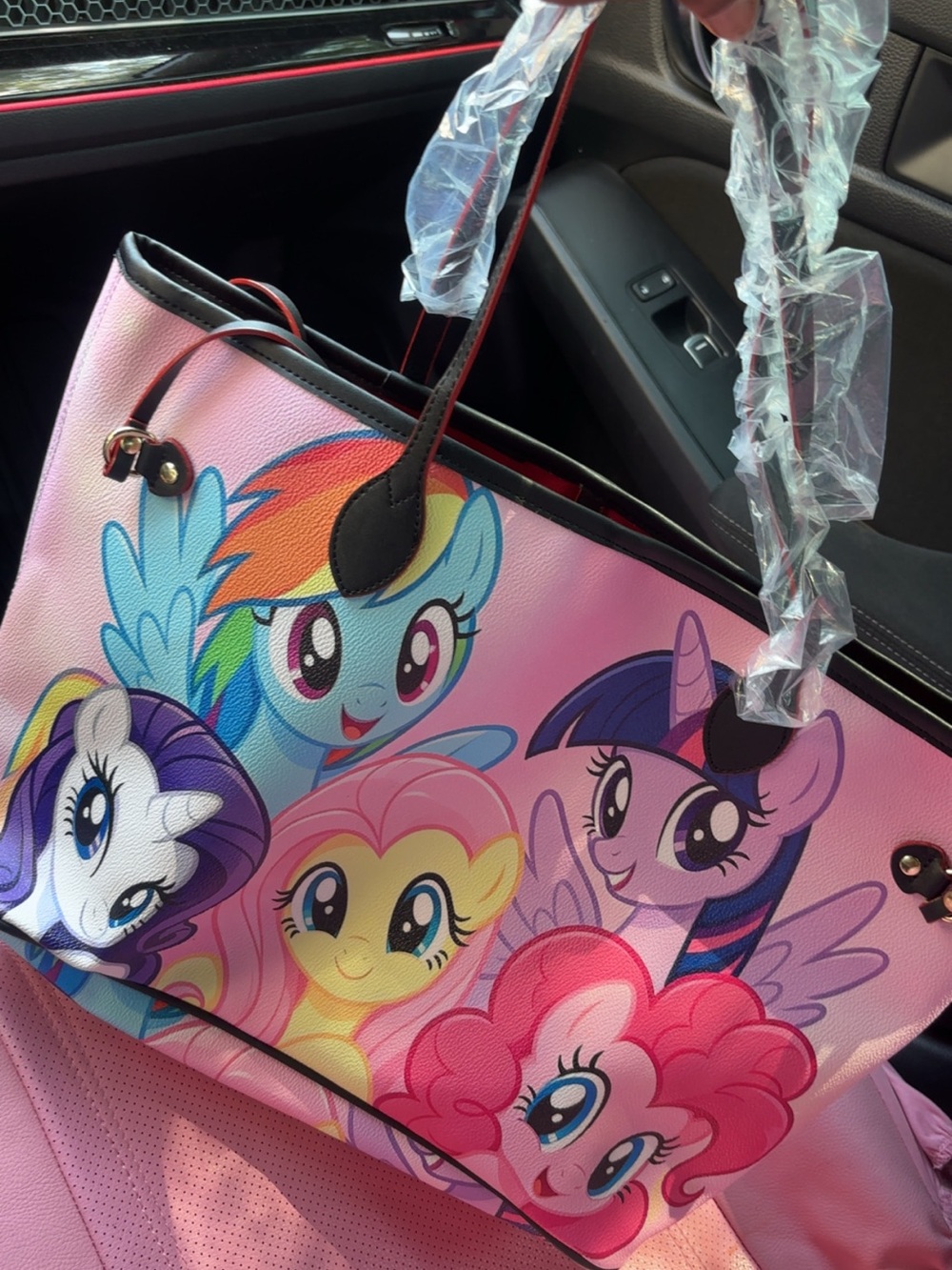 My Little Pony Pink Character Print Tote Bag with Black Handles